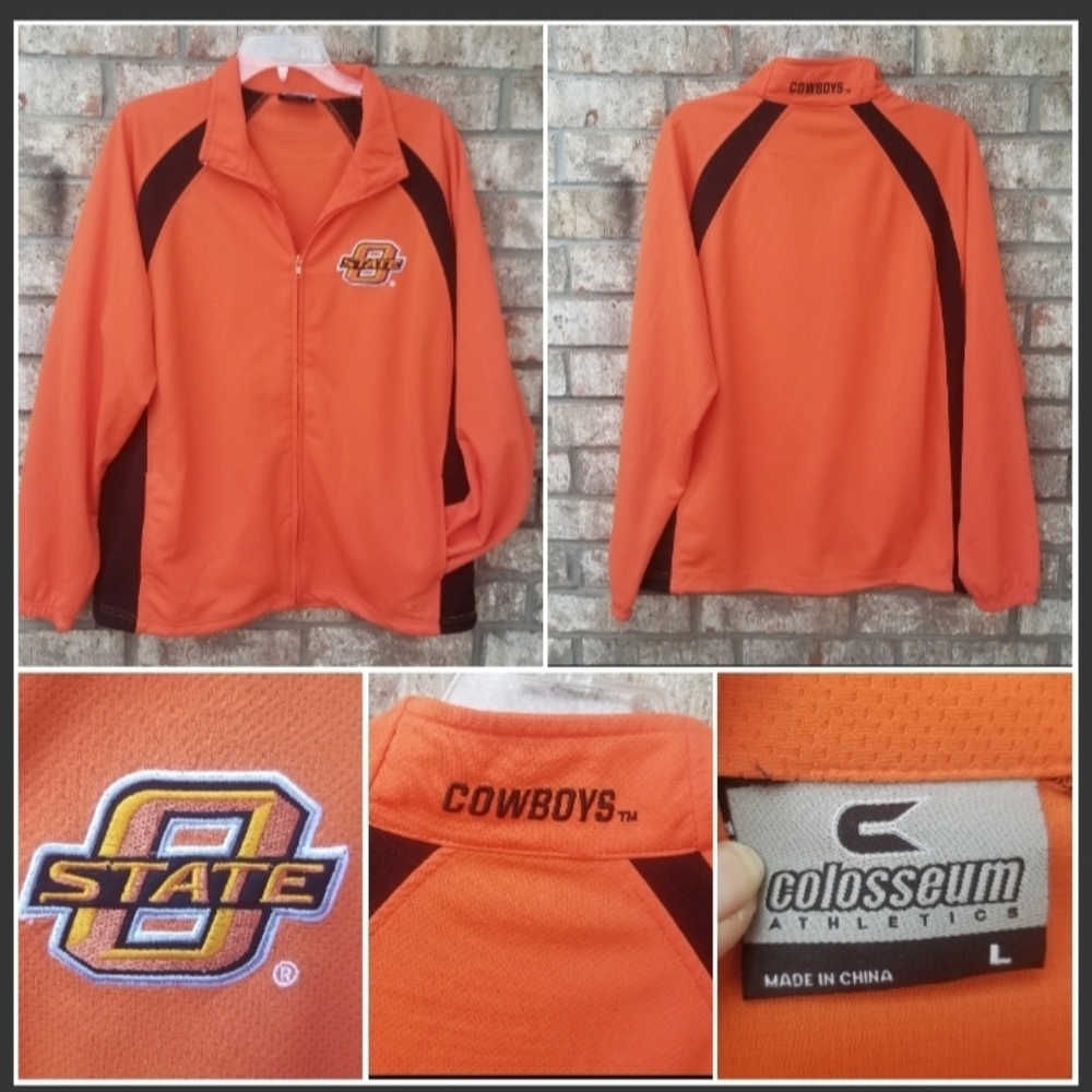 Oklahoma State University Cowboys ORANGE Zip-up Jacket (Unisex L) Lightweight